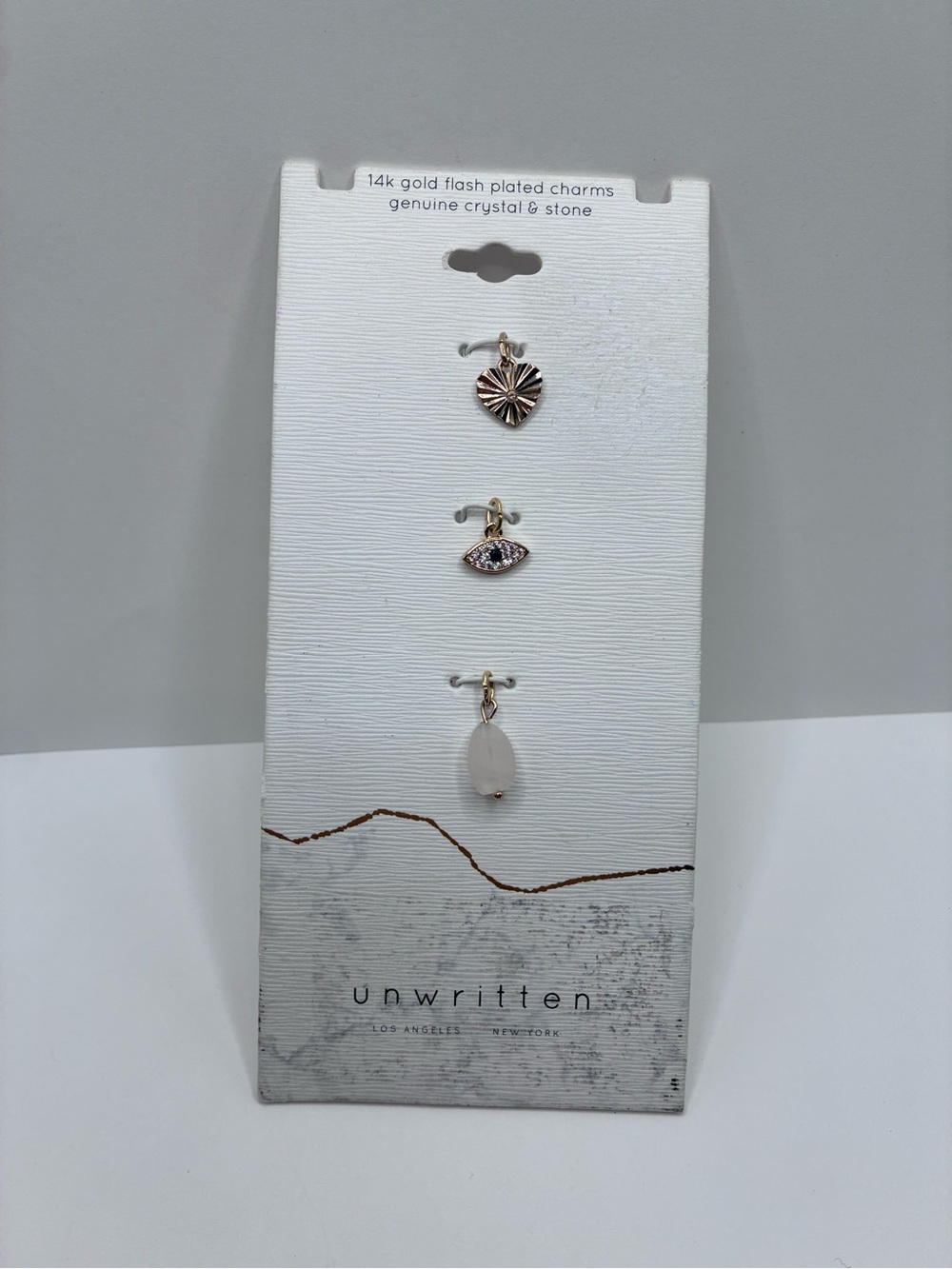 3 Pack Of Unwritten Charms 14k Gold Genuine Crystal And Stone Heart And Eye